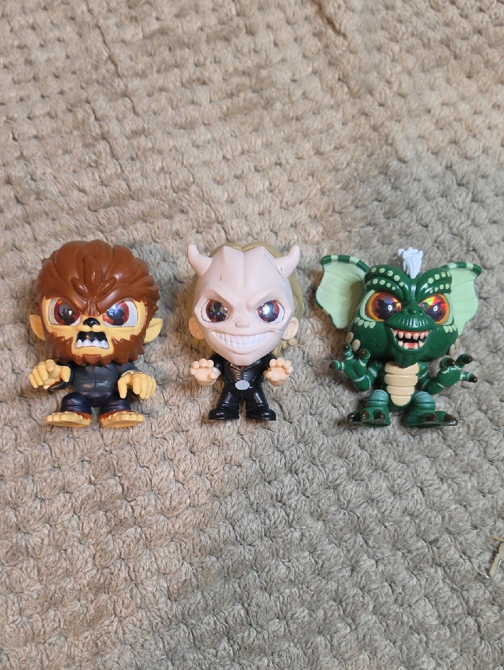 Set of 3 Monster Vinyl Action Figures in Green, Brown & Cream